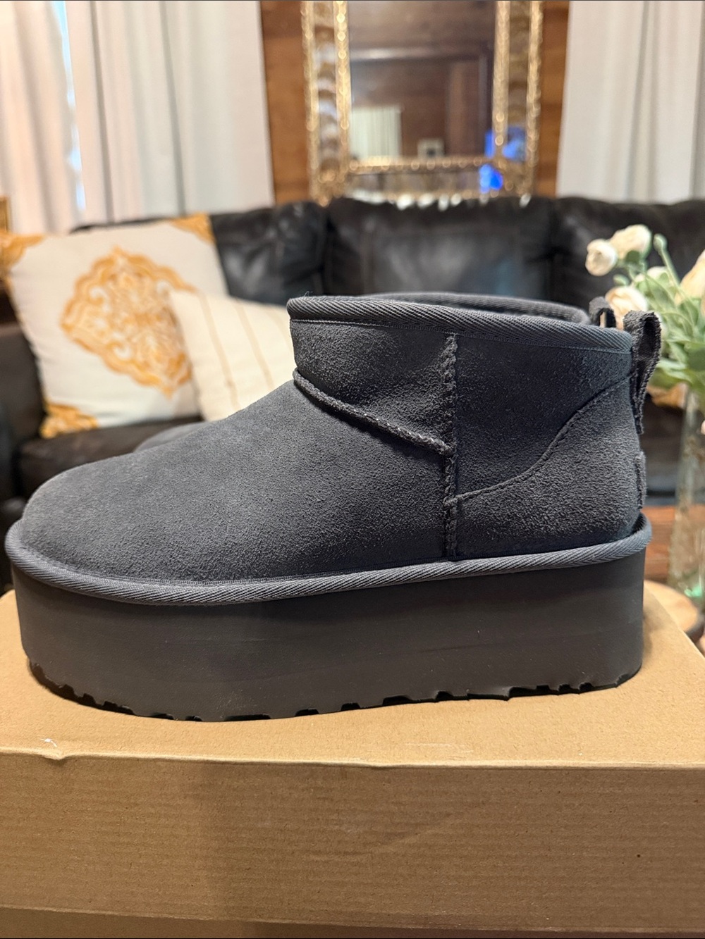 UGG Gray Suede Platform Mini Boot